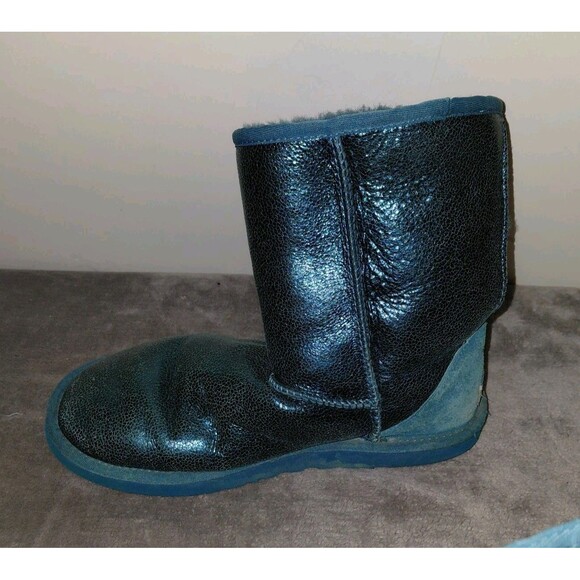 UGG Australia Short Sheepskin Boots Womens US 8 Green Metallic Pewter Sparkle - Picture 4 of 14